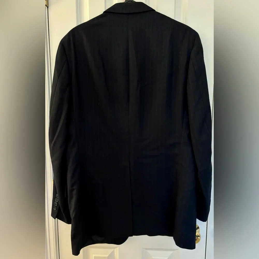 Jeffrey Banks blazer jacket sport coat navy subtle pinstripe wool 42L office EUC